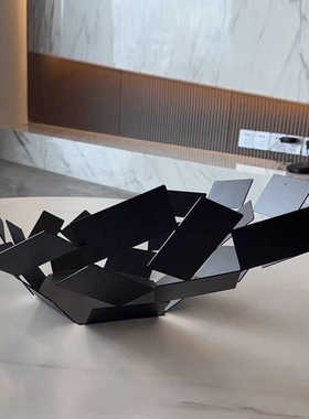 现代艺术几何镂空果篮客厅家用茶几装饰创意摆件不锈钢果盘送礼