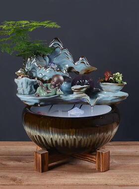 自动循环流水养鱼缸鱼盆石槽增氧过滤摆件喷泉水轮车景观装饰陶瓷