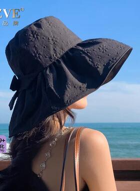 防晒遮阳帽子女2026新款UPF50+防紫外线太阳帽骑车大檐彩胶渔夫帽