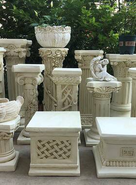 欧式罗马柱摆件边几落地装饰彷石膏覆古花架花园花盆底座婚庆路引