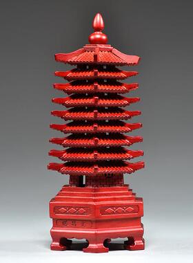 红色桃木雕刻九层文昌塔摆件实木质9层文昌塔客厅玄关装饰工艺品