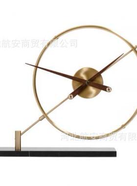 现代简约创意大理石合金时钟台钟桌面软装摆设工艺品样板房售楼处
