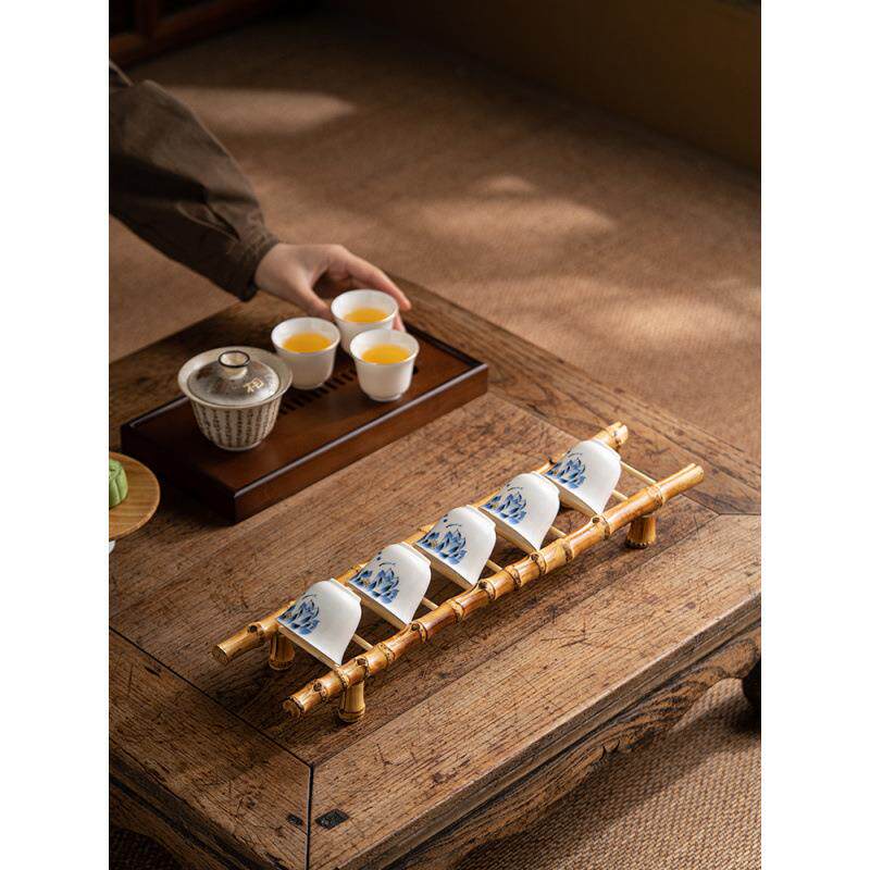 Tea cup rack, tea set storage rack, cup drain rack, bamboo whip drying cup rack, new house decoration, step by step bamboo ladder ornaments