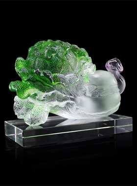 锋明古法琉璃招财白菜摆件工艺品前台装饰品乔迁新居店铺开业礼品