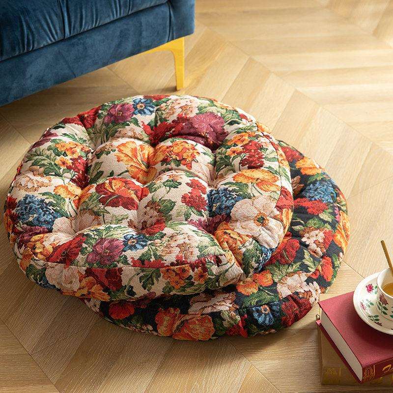 Pastoral Bohemian thickened round cushion home living room bay window tatami mat retro flower bed and breakfast futon