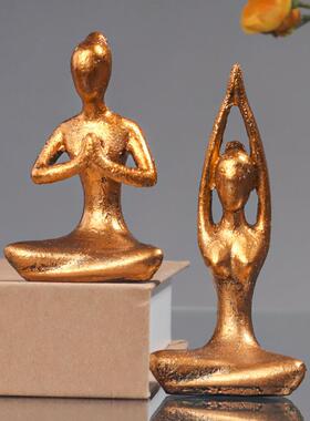 复古瑜伽物金银两色四套瑜伽馆卧客厅书人件房装饰玄关瑜伽四件室