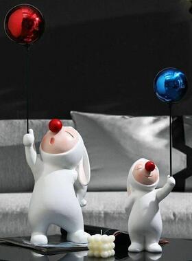 红鼻子兔子玄关摆件举球兔子客厅电视柜ins摆设创意轻奢树脂台面