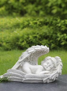 跨境花园树脂园艺龙摆件草坪庭院睡觉天使雕像装饰工艺品现货