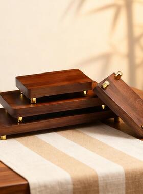 黑胡桃木底座摆件花丝工艺品花瓶佛像铜器奇石新中式木质实木底座