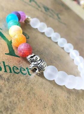 Elephant With 7 Chakra Scrub White Transparent Stone Beads Y