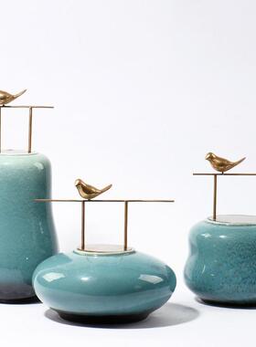 新镇式景德软装陶瓷罐装饰摆设书房客厅中玄关酒YH032店前台创意