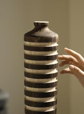 栗石中古侘寂风碳化木高脚花瓶摆件覆古禅意民宿玄关艺术插干燥花
