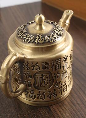 唐腾铜艺黄铜百福茶壶办公室福字杯子复古纯铜五福茶壶铜制工艺品