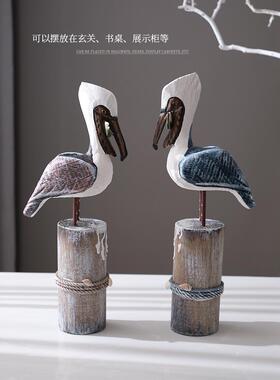 创意地中海风格实木海鸟海鸥客厅入口装饰窗户婚礼装饰饰品