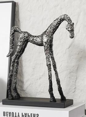 新中式极简抽象艺术古银马摆件样板间别墅书房家居桌面创意摆件