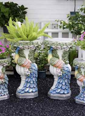 孔雀庭院装饰摆件创意别墅阳台布置户外北欧罗马柱花架花盆底座