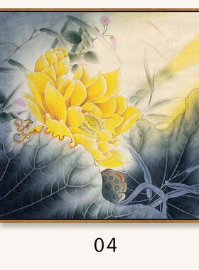 正品荷花厅装图饰正方形挂画画新中式客餐厅书房莲花卫生间净秽图