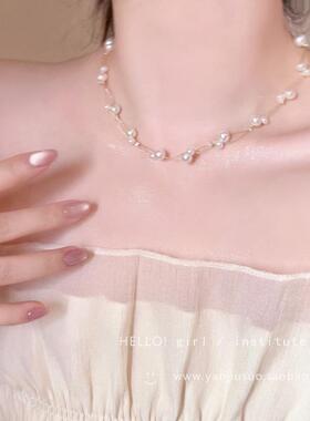 韩系双层珍珠满天星项链女轻奢小众高级感颈链锁骨链时尚百搭配饰
