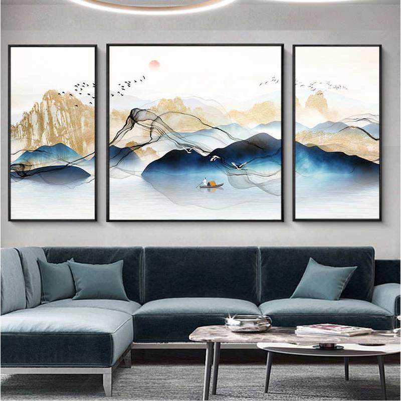 客厅装饰画新中式山水画现代简约背景墙面壁画轻奢挂画北欧三联画,淘宝优惠券,粉丝福利购,淘宝优惠卷