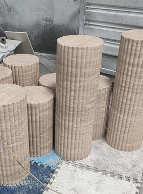 天然大理石圆柱洞石墩墩边几摆件落地花几石材柱子桌脚底座罗马柱