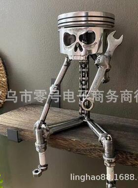 跨境Carving Piston Skull Face 雕刻活塞骷髅脸雕塑艺术雕像