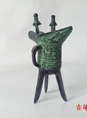 青铜器凤鸟爵仿古摆件家居招财爵客厅办公室展柜复古摆设工艺品