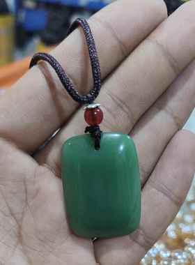 新中式无事牌吊坠项链仿玉石新疆和田玉平安牌男女款简约玻璃吊坠