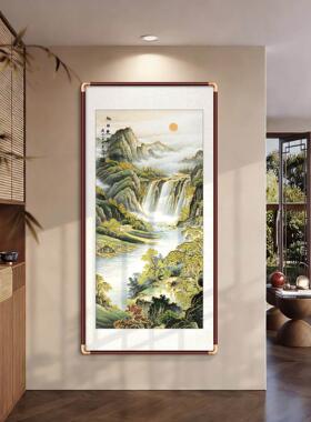 立体鎏金浮雕挂画新中式玄关装饰画入户正对门走廊过道尽头山水画