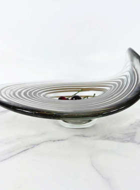 现代琉璃咖啡色卷边果盘摆件家居样板房客厅餐桌家具展厅会所软装