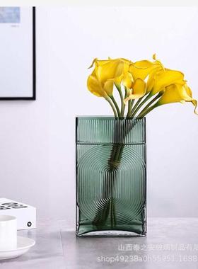 方形吹人工花瓶创意台面桌面玻璃花瓶摆件制指纹