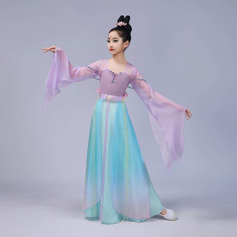高档儿童古舞演服女童典中国风汉唐舞蹈服仙气出演飘逸纱衣喇叭袖,淘宝优惠券,粉丝福利购,淘宝优惠卷