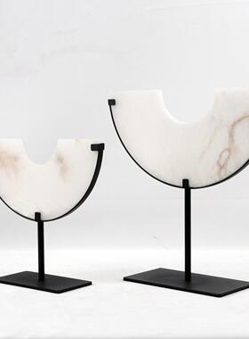 新中式半圆玉璧样板关间扣客厅书房摆件MC-TY-71雕塑平安大玄理石