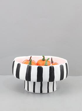 白北欧创意竖纹花瓶果盘树脂摆件客厅餐厅电视柜黑1138样板房家居