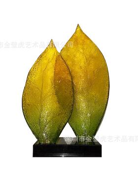 透明海浪雕塑透明树叶摆件圆形透明树脂艺术品室内透明装饰品
