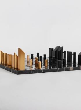 新款直销现代轻奢大理石棋盘国际象棋抽象棋子北欧式极简创意风格