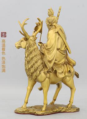 姜太公坐像铜像姜子牙摆件尚吕尚骑尚鹿拿打神鞭招财神像道家铜雕