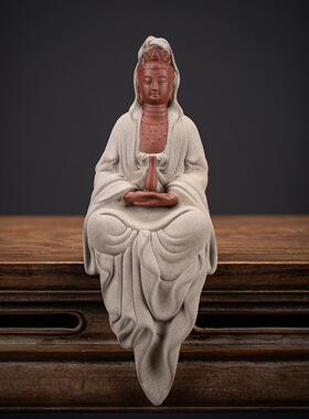 正品音菩萨佛像家用南观音像陶瓷摆 件客厅高级感电观海视柜灯圈