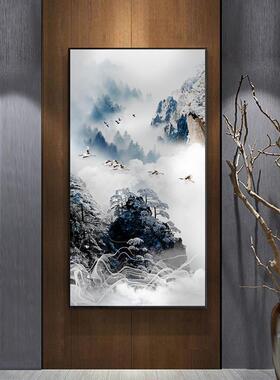 迎客松挂画新中式玄关走廊过道装饰画玄幻入户山水画办公室风水画