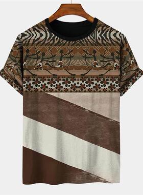 Vintage Men&amp;#39;s Striped T-shirts Summer Short Slee