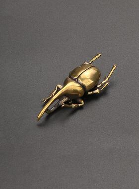 实心黄铜仿真昆虫铜虫子茶宠茶道摆件古铜创意独角仙甲虫动物摆件