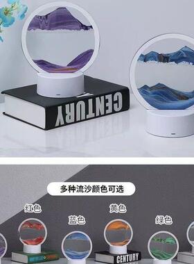 创意3D动态流沙画山水画小夜灯沙漏客厅办公室桌面礼品摆件