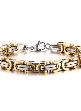 欧美钛钢帝王手帝王链龙手链 不钢方形扣间色太钢手链 手工链机锈