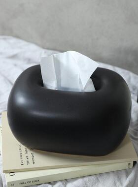 现简约黑白色陶瓷纸巾盒摆件 创意家居客厅纸抽盒设计感装饰品
