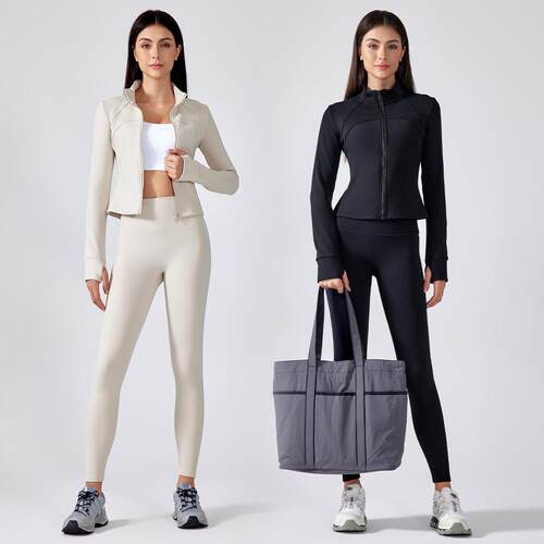 Women's tight fitting short stand up collar yoga suit top, - 图1