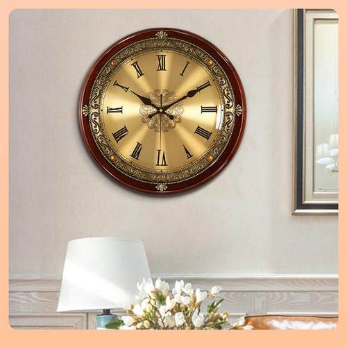 ?新中欧式圆形实木挂墙钟尚表式家用客厅轻奢时大气静F767T587餐 - 图3
