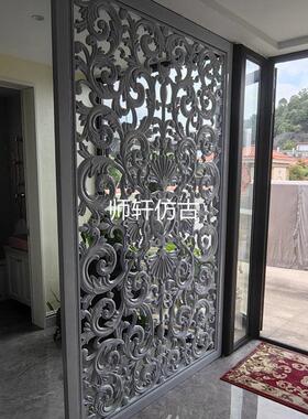 东阳木雕实木手工雕花板双面洋花背景墙玄关隔断屏风欧式装修定制