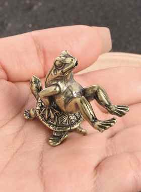 仿古玩铜器乌龟背青蛙摆件铜艺微雕实心铜龟蛙桌面茶宠收藏工艺品