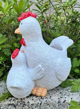 创树脂庭件院母鸡小鸡雕像摆家意桌面阳台装饰母鸡小鸡摆件工居艺