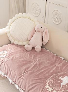 韩式褶皱花边刺绣蕾丝贴布花朵布艺皮沙发防滑沙发垫坐垫椅子垫