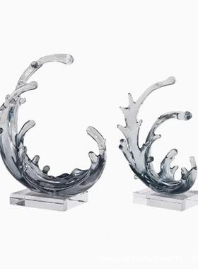 简约轻奢树脂水晶海浪摆件玄关家居电视柜桌面酒柜客厅办公室摆设